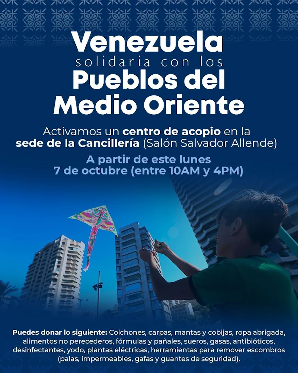 Cancillería venezolana promueve solidaridad con Medio Oriente