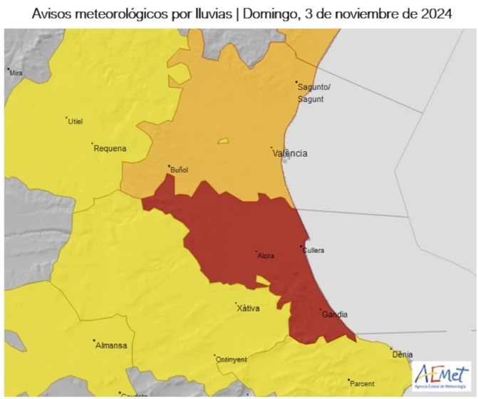 Alerta roja ante posibles tormentas en litoral de Valencia, España