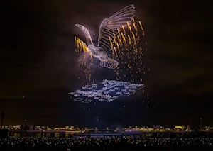 Asombroso espectáculo de fuegos artificiales, drones y acrobacias aéreas disfrutaron los habitantes de Lusail, en Qatar, durante el Festival del Cielo celebrado este 4 de abril