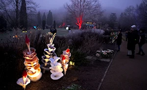 Espectaculares flores de vidrio iluminan el Jardín Botánico de Praga, República Checa, en la exposición 'Crystal Garden'