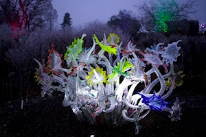 Espectaculares flores de vidrio iluminan el Jardín Botánico de Praga, República Checa, en la exposición 'Crystal Garden'